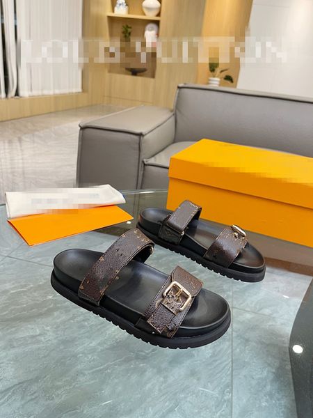 

2023luxury designer leather women's sandals summer flats fashion beach women's slippers h letter 0522, Black