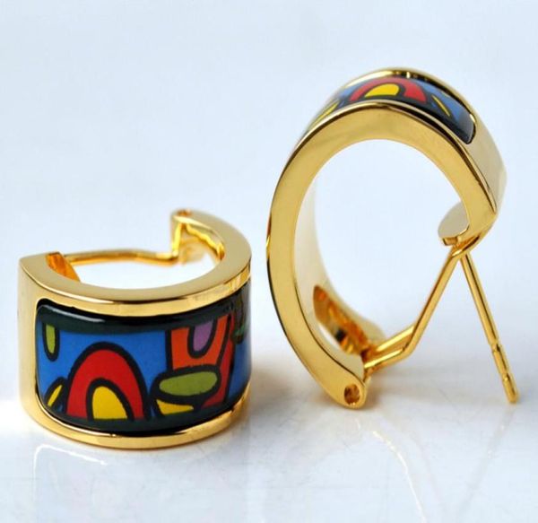 

hundertwasser village series hoop earring 18k goldplated enamel earrings for woman hoop earrings38248655719022, Golden;silver