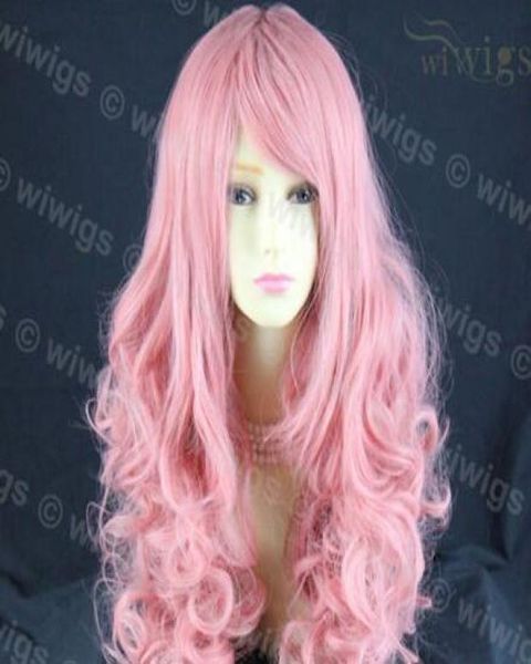 

stunning long curly milk pink ladies wig skin cosplay wavy from wiwigs uk3595451, Black;brown
