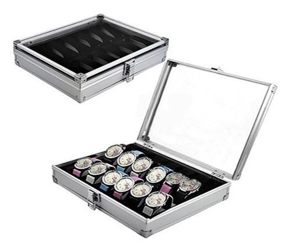 

metal case 612 grid slots wrist watch display case storage holder organizer watch case jewelry dispay watch box t2009637550, Black;blue