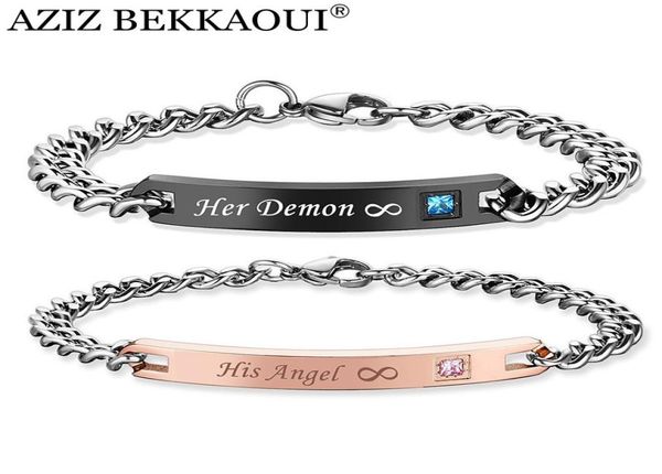 

aziz bekkaoui his angel her demon infinite love couple bracelets stainless steel men promise jewelry with box drop y1896701813, Golden;silver