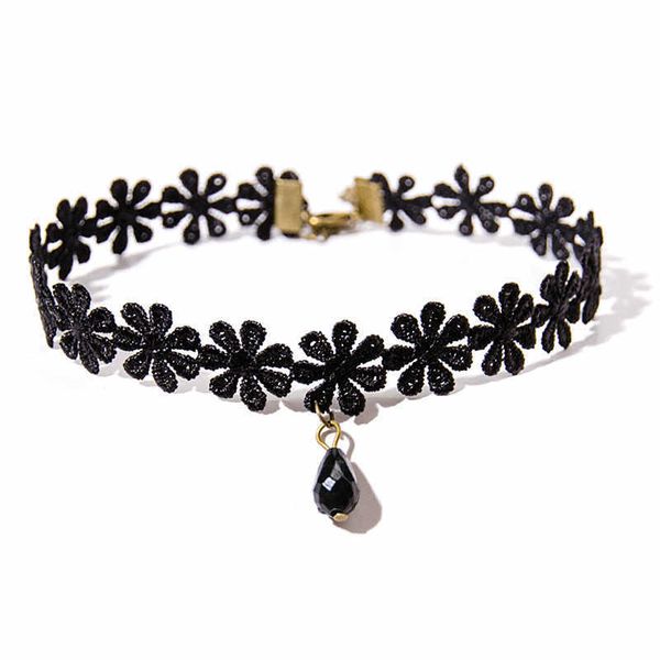 

pendant necklaces black flower crochet women's chokers necklace hollow lace daisy female clavicle collares acrlic water drop pendant ne, Silver