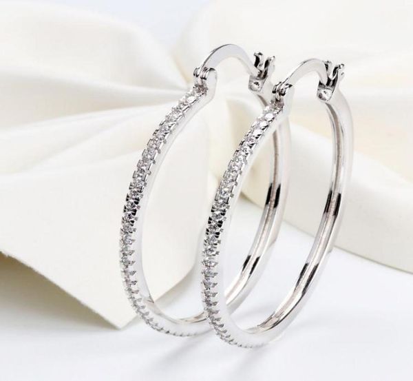 

925 sterling silver big hoop earring full cz diamond fashion bad girl jewelry party earrings6432411, Golden;silver