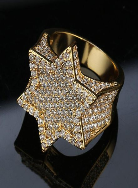 

real gold white gold plated mint green iced out cubic zirconia hexagonal star finger band ring bling diamond street rapper ring 4472439, Silver