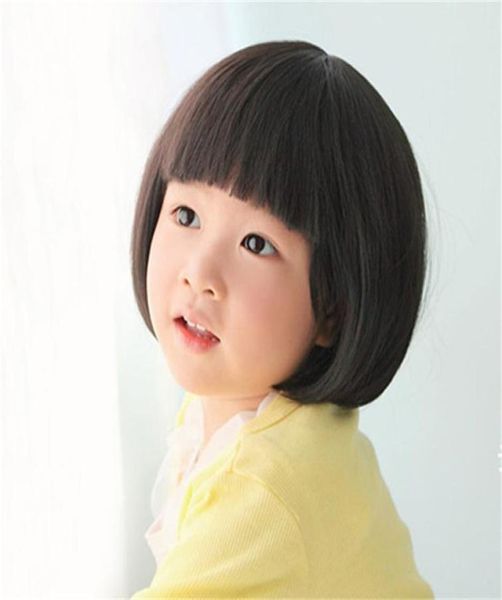 

woodfestival child wig short black srtaight synthetic children wigs sdark brown hair for little girls kids1236831