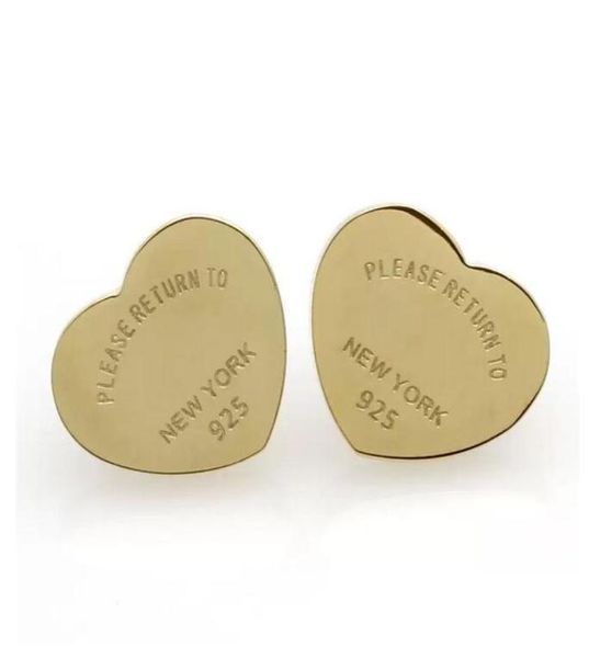 

t gold heart earring women rose stud couple flannel bag stainless steel 10mm thick piercing jewelry gifts woman accessories wholes7279580, Golden;silver