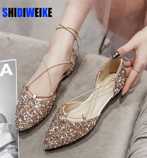 

dress shoes women luxury ballet flats crosstied lace up flat woman crystal d039orsay wedding glitter mules size 43 2209235063856, Black