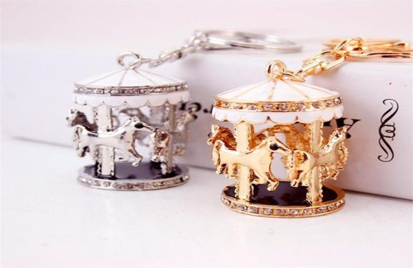 

cute key chain enamel alloy silver gold colors 3d childhood carousel keychain bag pendant lobster clasp car key ring 3pcslot5104030, Slivery;golden