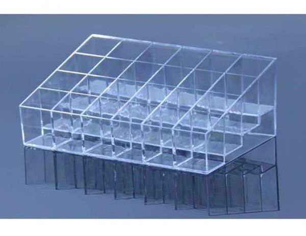 

whole plastic clear trapezoid lipstick holder 24 square grid cosmetic box brush stand rack tidy organizer6071180