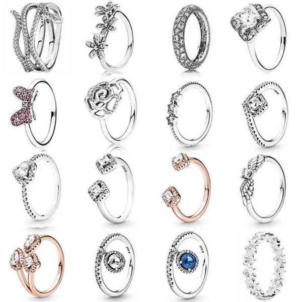 

new 2019 100 925 sterling silver sparkling angel wings square sparkle open wedding ring for fashion original women gift jewelry a6358152, Slivery;golden
