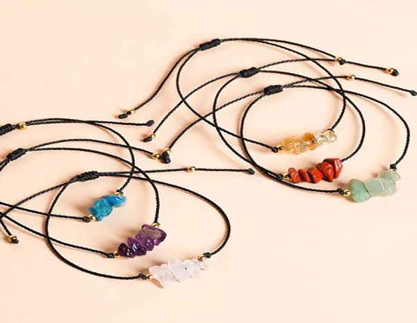 

chip gravel bracelet strands natural stone red jasper green aventurine amethyst adjustable braided gemstone bracelets for women su6437911, Black