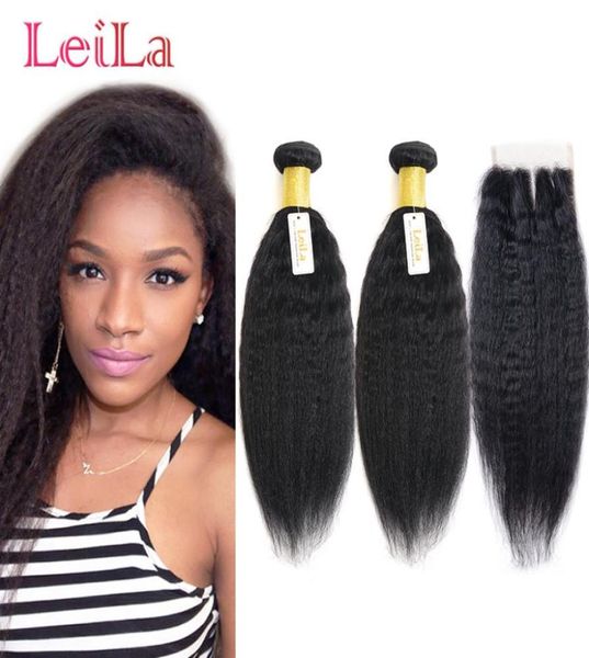

kinky straight virgin hair 2 bundles with lace closure middle three part 3 pieceslot unprocessed human hair coarse yak5098062, Black;brown