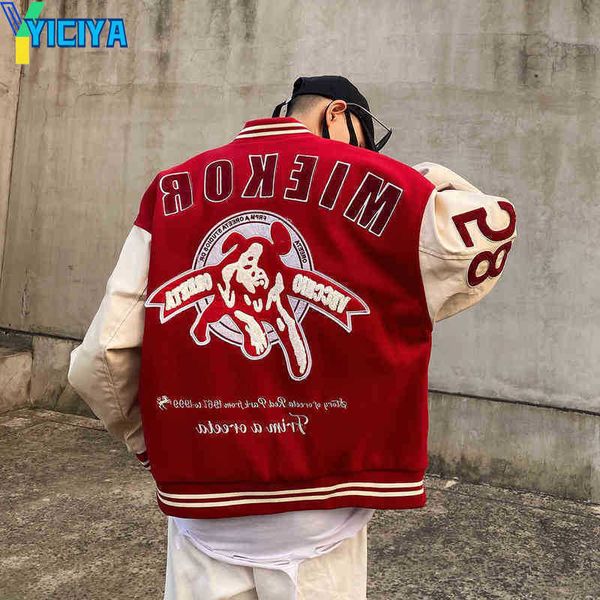 

yiciya men's jackets black red oversize varsity jacket vintage men r letter embroidery baseball bomber coats women hip hop streetwear, Black;brown