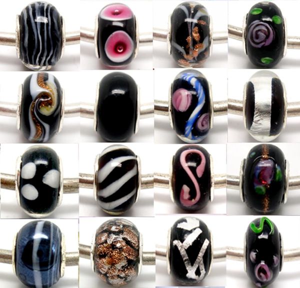 

100pcs mixed black murano glass beads for jewelry making loose lampwork charm diy silver core beads for bracelet whole in bulk3050725