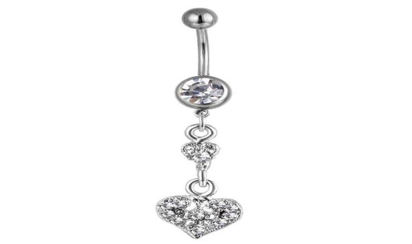 

d0623 heart clear stone belly navel button ring01234567782449, Silver