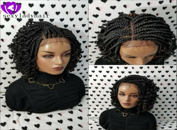 

handmade kinky curly box braids wig blackbrownblondeombre color short braided lace front wig for africa women4235391, Black;brown
