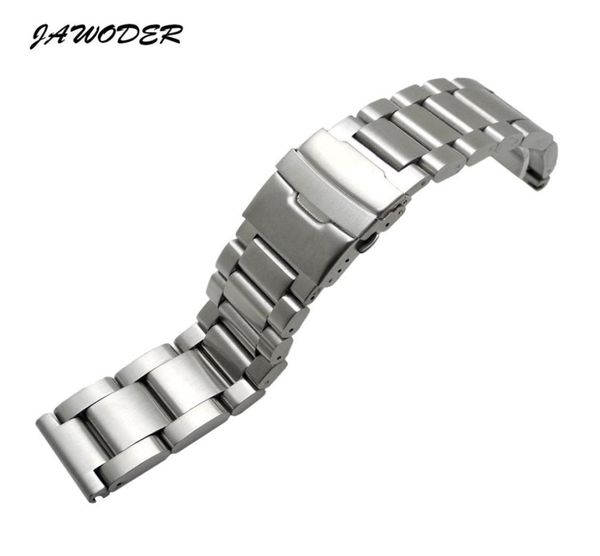 

jawoder watchband 20 22 24 26mm men thick pure solid stainless steel brushed watch band strap deployment buckle bracelets1452711, Black;brown