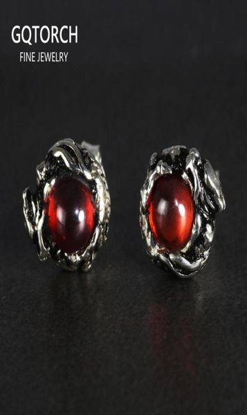 

100 pure 925 sterling silver stud earrings for women men dragon earrings vintage skeleton gothic with garnet natural stone 2103256779040, Golden;silver