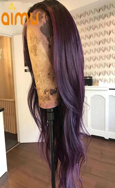 

hd transparent colored human hair wig highlight loose deep wave purple 13x6 lace frontal wigs for women preplucked remy full8578290, Black;brown