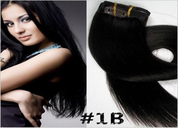 

whole 160gset clip in hair extensions indian remy human hair4086583, Black