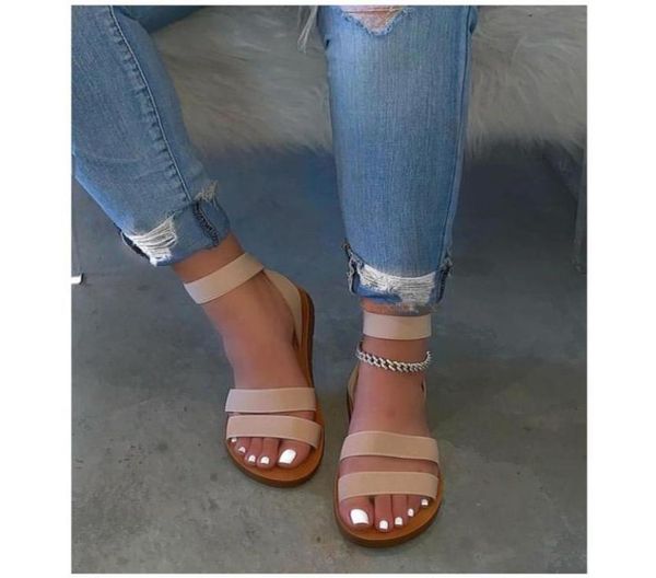 

comfortable highquality solid color flatbottomed large size women039s sandals 2021 summer new style casual women039s sanda5701841, Black