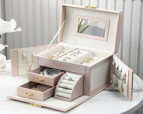 

casegrace large jewelry box organizer girls pu leather drawer jewellery boxes earrings ring necklace jewelry storage case casket 25710715, Black;white