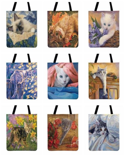 

evening bags super cute pastoral cat oil painting art printed tote bag women casual ladies shoulder outdoor shopping beach5608816