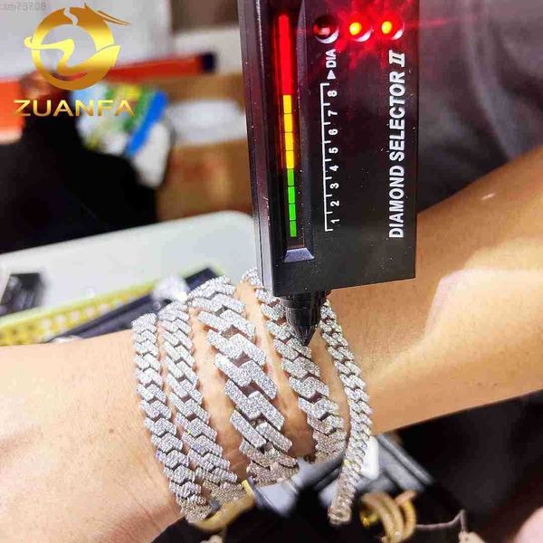 

ready to ship 6mm 8mm 10mm 15mm hip hop iced out 925 sterling silver prong set moissanite diamond d-vvs cuban link bracelet