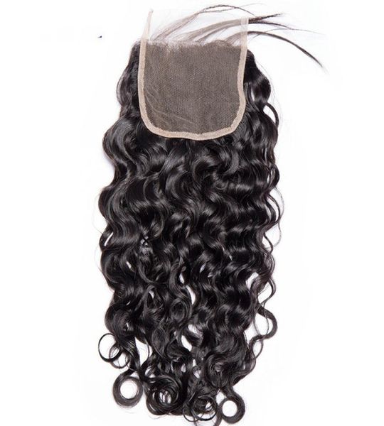 

9a water wave lace closure brazilian virgin human hair jerry curl natrual color 44 lace closure part middle part8767389, Black