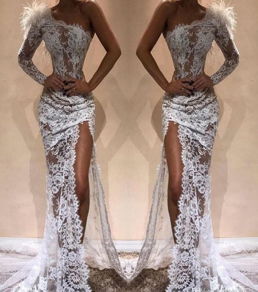 

2019 one long sleeve evening dress dubai front split see through holiday women wear formal party prom gown custom made plus 3179982, Black;red