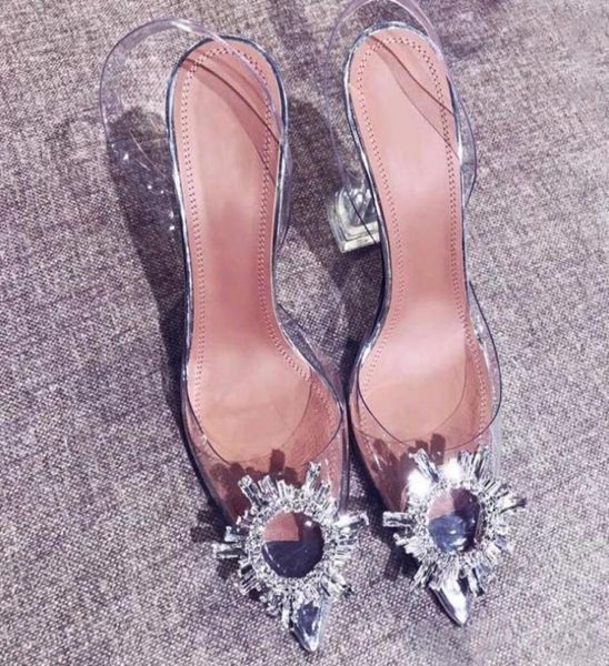 

rhinestones shoes toe high heels crystal clear heeled slingback pumps sandal heels8102182, Black