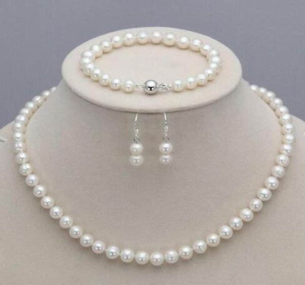 

new 78mm natural freshwater pearl necklace bracelet earrings set6889549, Silver
