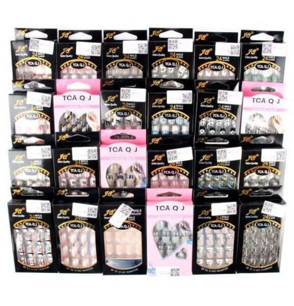

whole factory fashion acrylic false nail full french sticker nail tips manicure 25 colors 3721930, Red;gold