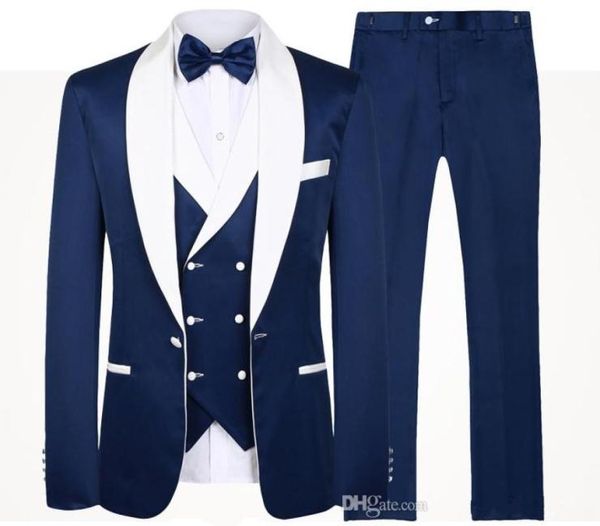 

blue men wedding suits new brand fashion design real groomsmen white shawl lapel groom tuxedos mens tuxedo weddingprom suits 3 pi1482447, Black;gray