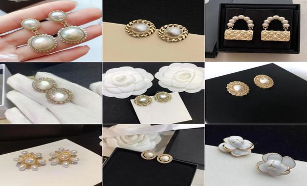 

high classic 18k gold plated pearl stud luxury brand designers double letters c stud geometric famous women crystal rhinestone ear5637732, Golden;silver