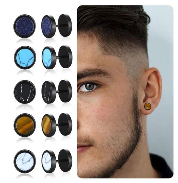 

mens screw stud retro tigereye stone earring stainless steel plug barbell earrings studs pair of 10mm281c2707651, Golden;silver