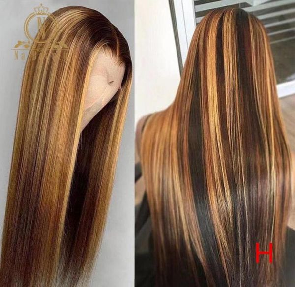 

transparent lace front human hair wigs brown highlight wig pre plucked honey blonde ombre color 180 density remy hair nabeauty6114479, Black;brown