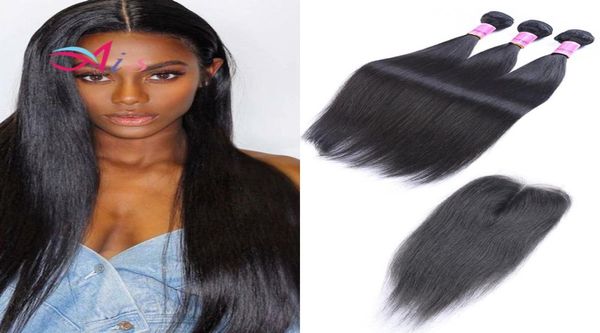 

ais hair brazilian straight hair bundles with lace closure 3 bundles with closure brazilian human hair straight with closure6737473, Black