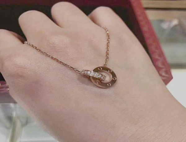 

new fashion love necklace jewelry man woman double ring full cz two rows diamond necklace octagonal screw cap love necklace couple4978382, Silver