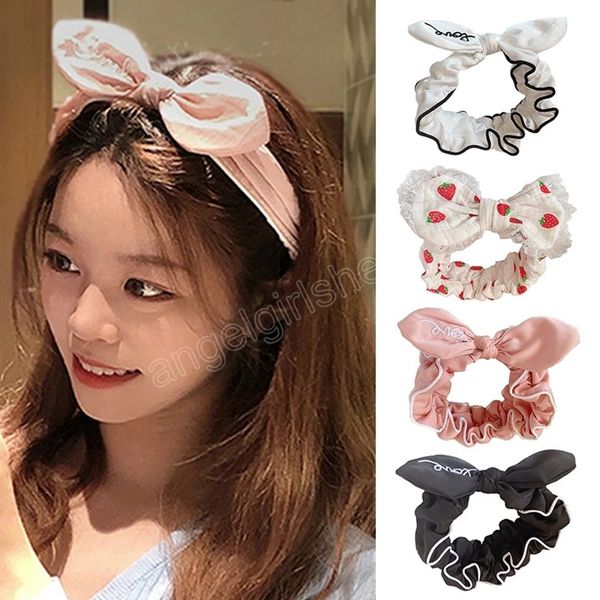 

korean sweet girls big bow wide headband women letters love strawberry designer hairbands bath wash face makeup hair accessories, Slivery;white