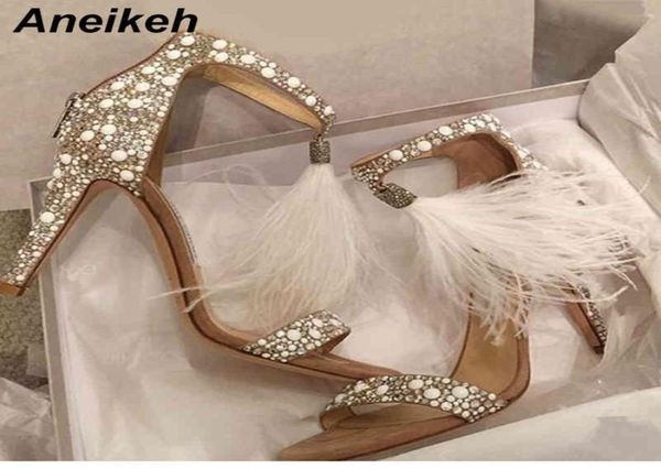 

women sandals pumps summer rhinestone fringe zipper feather high heel apricot wedding shoes size 3540 2105072916518, Black