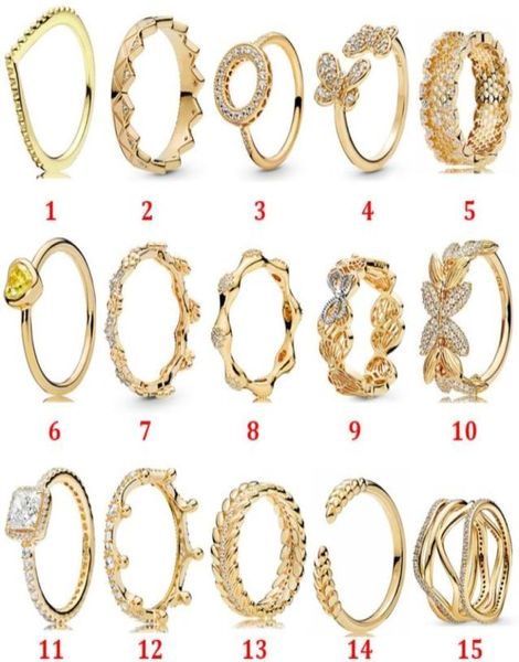 

women039s 925 sterling wedding rings gold flower crown dazzling butterfly group open love romantic pair ring for pandora style 5679280432, Slivery;golden