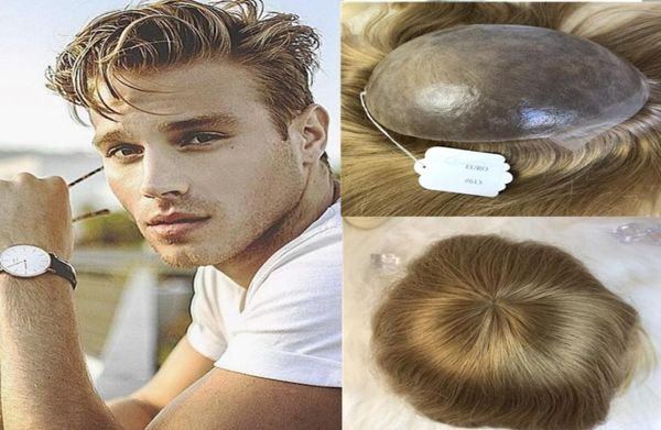 

european natural hair thin skin toupee for men 613 full pu base mens toupee replacemen system straight blonde human hair men hairp6653056, Black