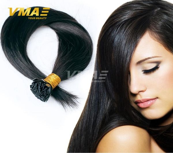 

pre bonded flat tip hair extensions 1 gram strand remy human keratin hair 1830 inch silky straight fusion hair extensions 100 str6442937, Black