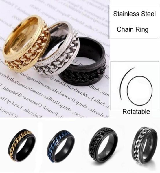 

cool design men beer opening transfer band ring rotatable chain stainless steel rings31290748148024, Silver