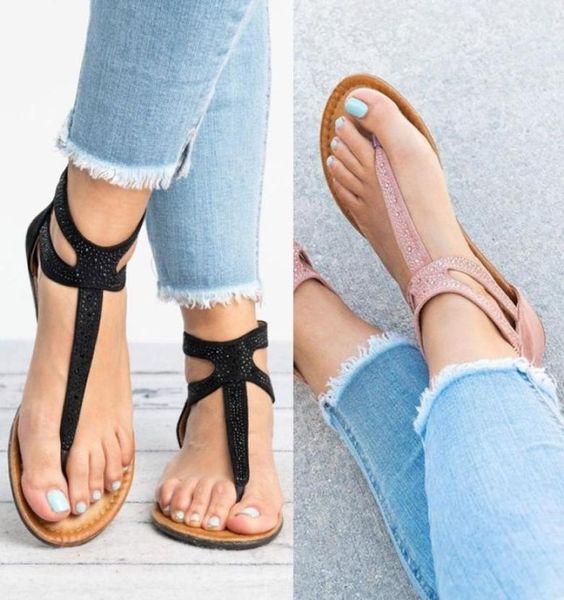 

summer flat sandals ladies bohemia beach flip flops shoes gladiator women shoes sandles platform clip toe shoes plus size7243765, Black