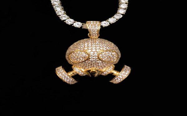

new hip hop jewelry antigas mask pendant necklace gold color bling cubic zircon men necklace with tennis chain for gift7726862, Silver