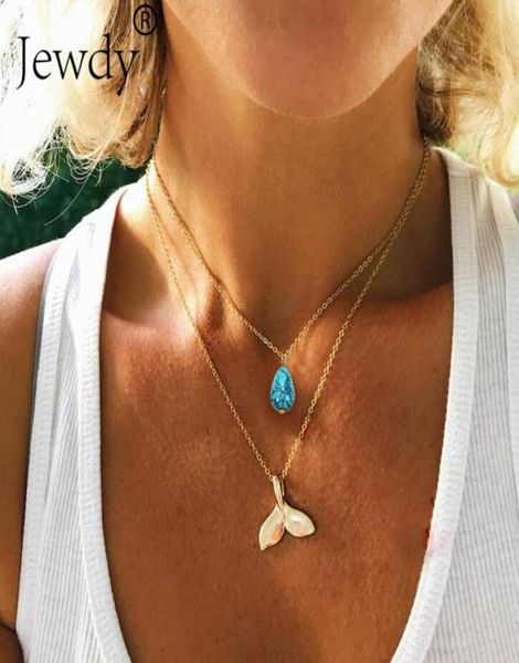 

mystical mermaid pendant necklace gold whale tail water droplets stone charm choker necklaces collar for women boho jewelry4350985, Silver