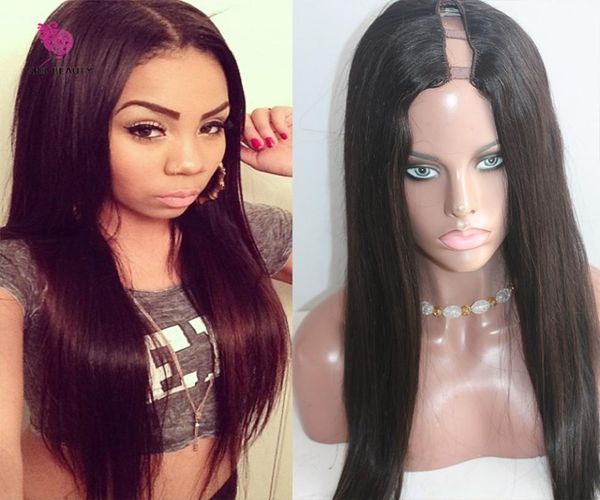 

150 density silky straight u part wig for human hair natural peruvian virgin hairs upart straights uparts wigs opening3805123, Black