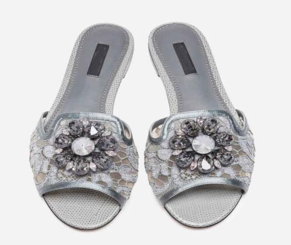 

elegant brands rainbow lace sandals slippers flats flower crystals branded leather sole slide jeweled embellishment mule casual wa4011152, Black
